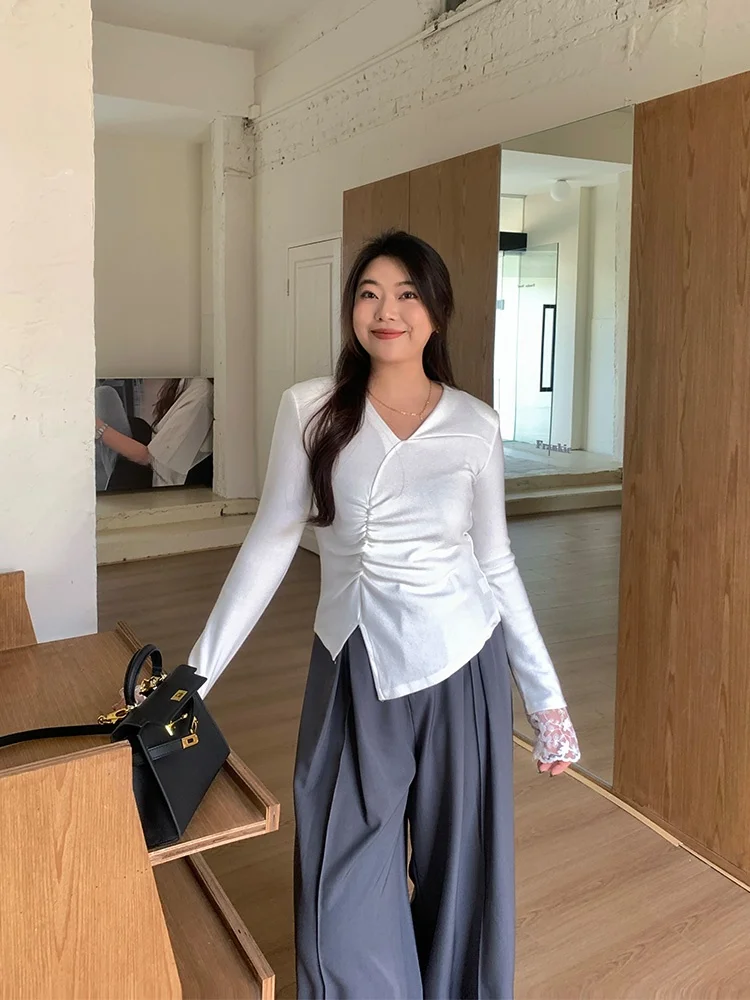 

Теплая женская футболка с V-образным вырезом и флисовой подкладкой Lin Da Hui, белая, большого размера, удобная, дышащая, влагоотводящая