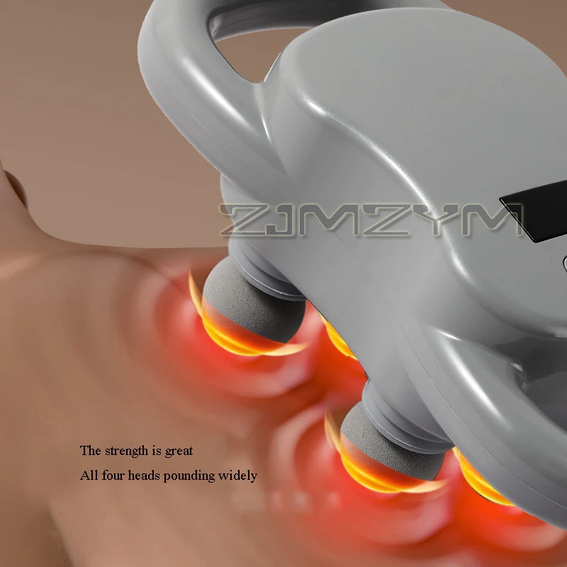آلة تدليك محمولة بأربعة رؤوس، محمولة خفيفة الوزن، مدلك عضلات الأنسجة العميقة، مسدس تدليك الكتف والعجل