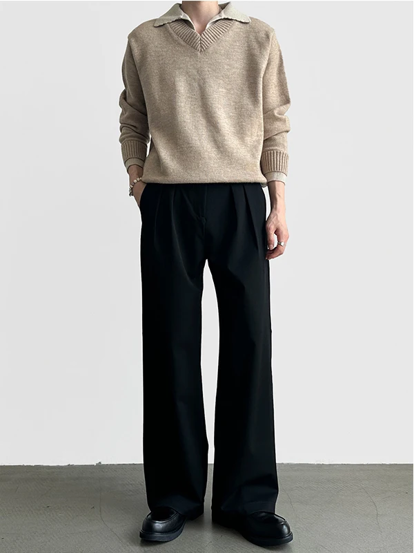 

Высококачественные мужские повседневные брюки свободного кроя с двойными складками, широкими штанинами и прямым силуэтом в корейском стиле для весны и осени