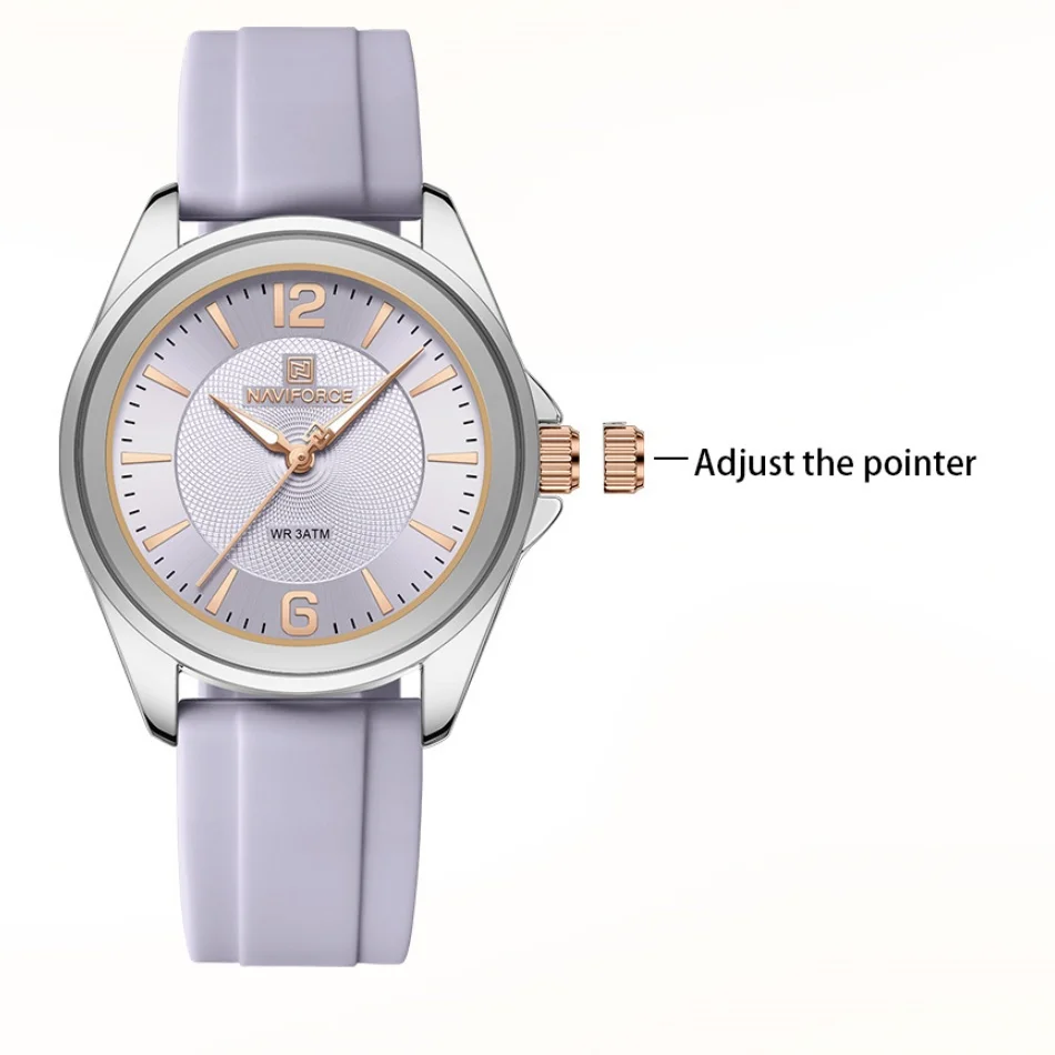2025 تصميم جديد NAVIFORCE العلامة التجارية الفاخرة النساء كوارتز ساعات المعصم 30 متر مقاوم للماء والصدمات سيليكون الفرقة ساعة أنثى على مدار الساعة