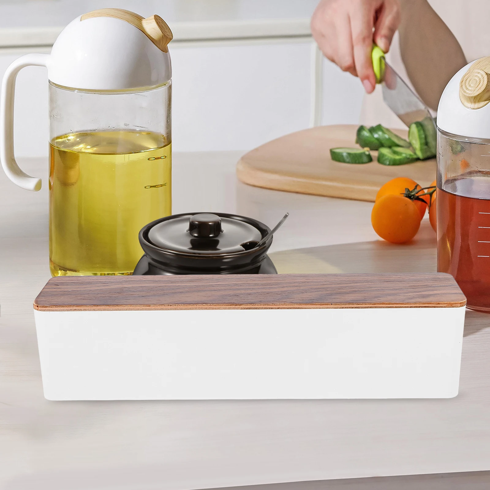 

Divided Drawer Storage Box Kitchen Utensil Holder ABS Wood Material Flatware Organizer Portable Tabletop Cutlery Storage