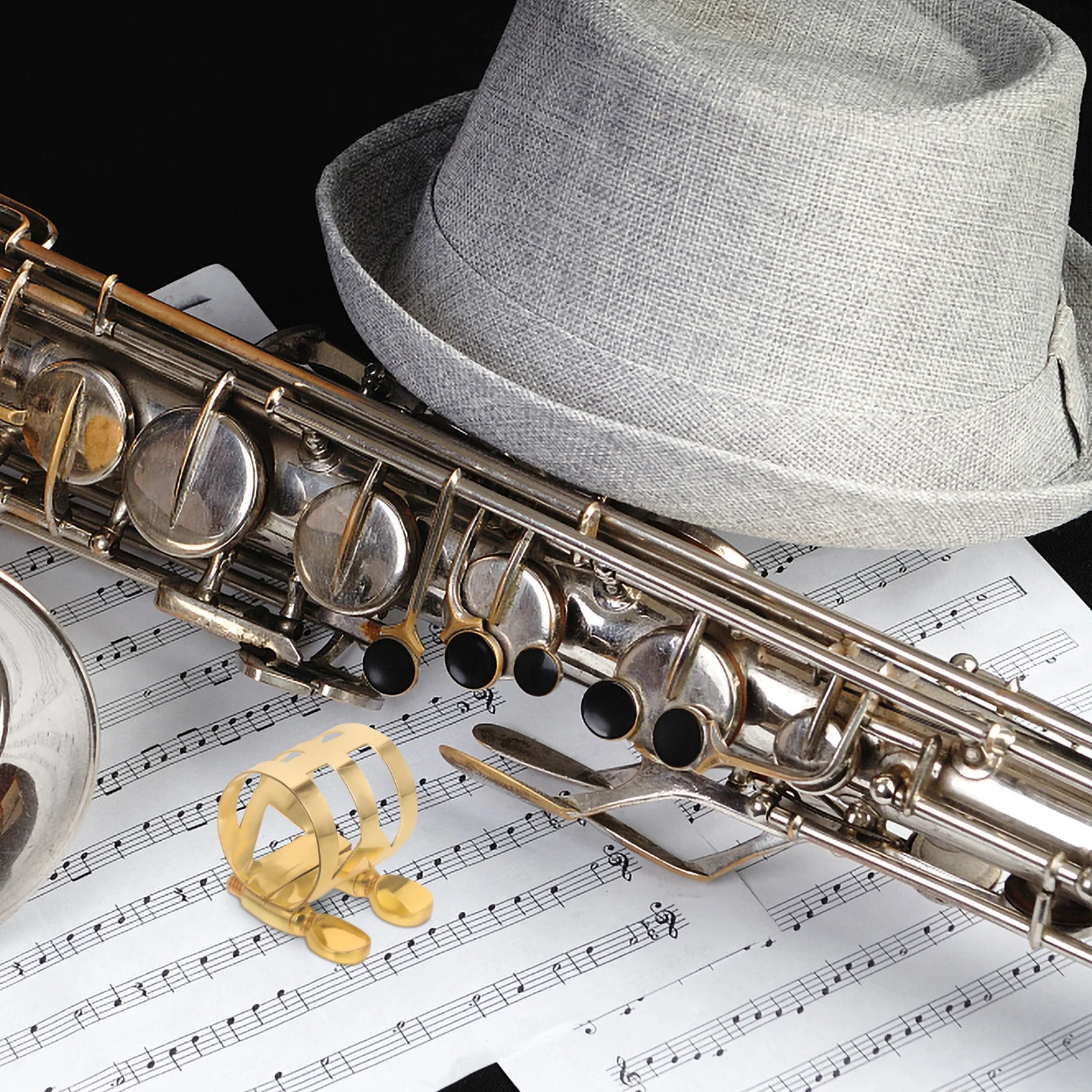 

Saxophone Clip Alto Sax Ligature Metal Reed Fastener Adjustable Mouthpiece Clamp for Clarinet and Wind Instruments