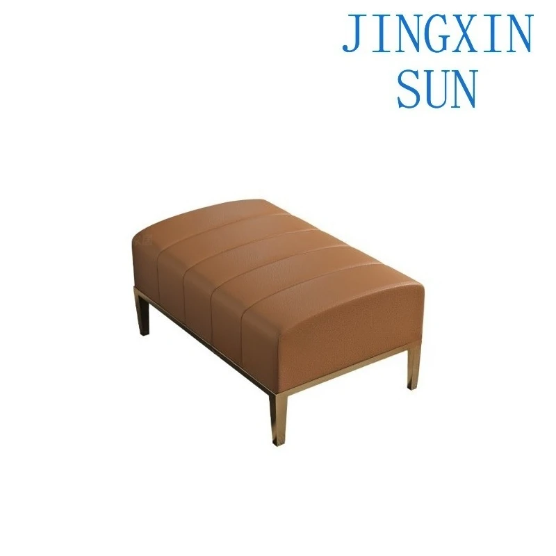 Modern simple sofa stool, light luxury high-end living room, cat's paw leather footrest, low stool, home solid wood footrest, co