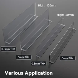 Divisor de estantes de plástico transparente, compartimentos en forma de L, separador de exhibición de productos al por menor de supermercado, divisor de estantes magnéticos de Pvc