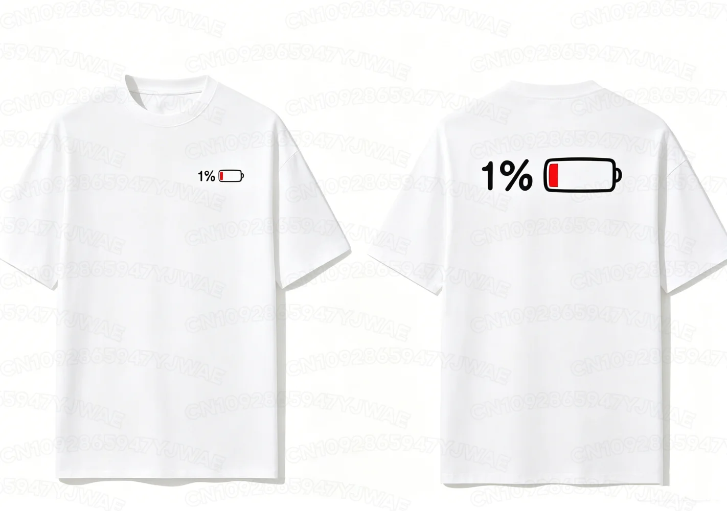 New Summer Women's Men's Summer Casual Elegant  T-shirt with 1% Battery Graphic Print - Black Round Neck Short T-shirt Tops