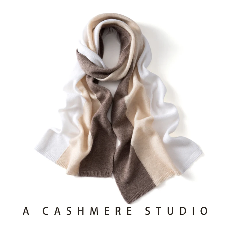 MERRILAMB 100% Natural Cashmere Scarf For Women Winter Fashion Patchwork Color Outdoor Soft Warm Cashmere Knitted Long Scarves