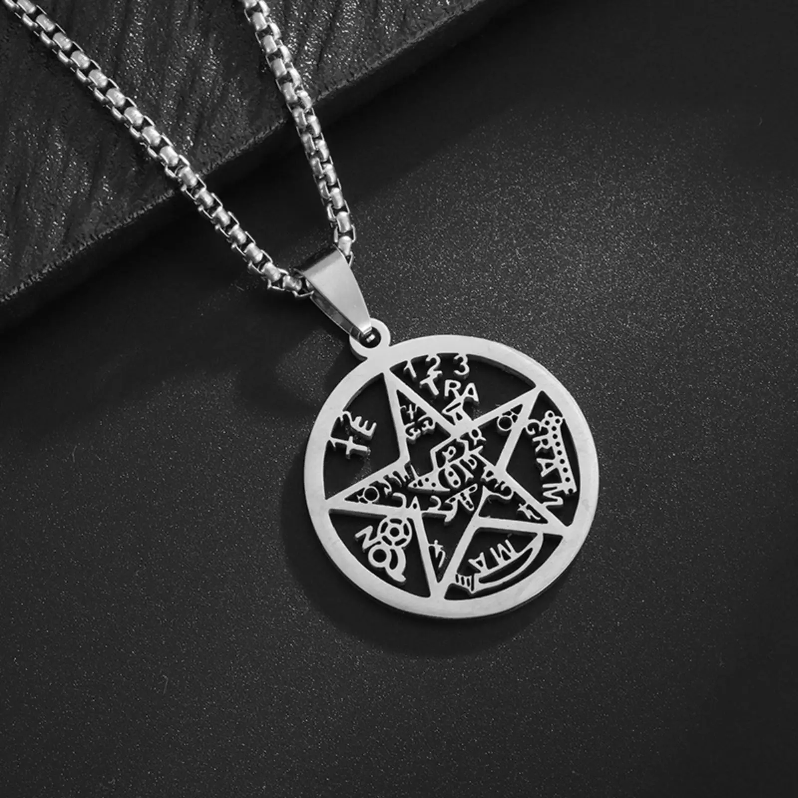 Pentagramm des Salomonsiegel-Halskettenanhängers Kabbala-Talisman Anhänger Edelstahl-Halskette Amulett Schmuck Geschenk für Männer und Frauen – Detail 4