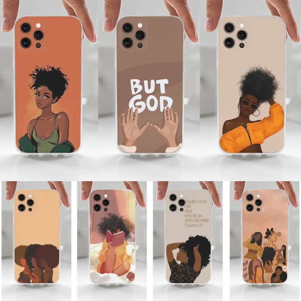 

Black Girl Beautiful Afro Phone For iPhone 16,15,14,13,12,11 Plus,Pro,Max,XR,XS,X,7,8 Plus,SE,Mini,Transparent,Silicone Case