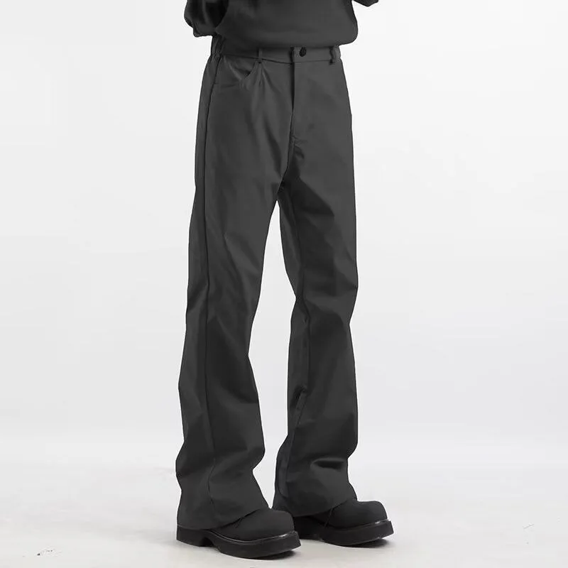 Men Mid Waist Flare Pants Solid Loose Business Casual Long Trousers With Pockets