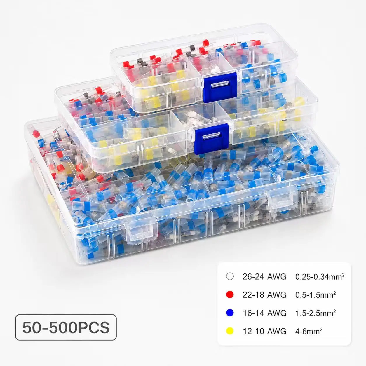 50-500PCS Waterproof Heat Shrink Solder Seal Wire Connectors 26-10 AWG Adhesive Butt Splice Terminal Kit for Cable Repair image 6