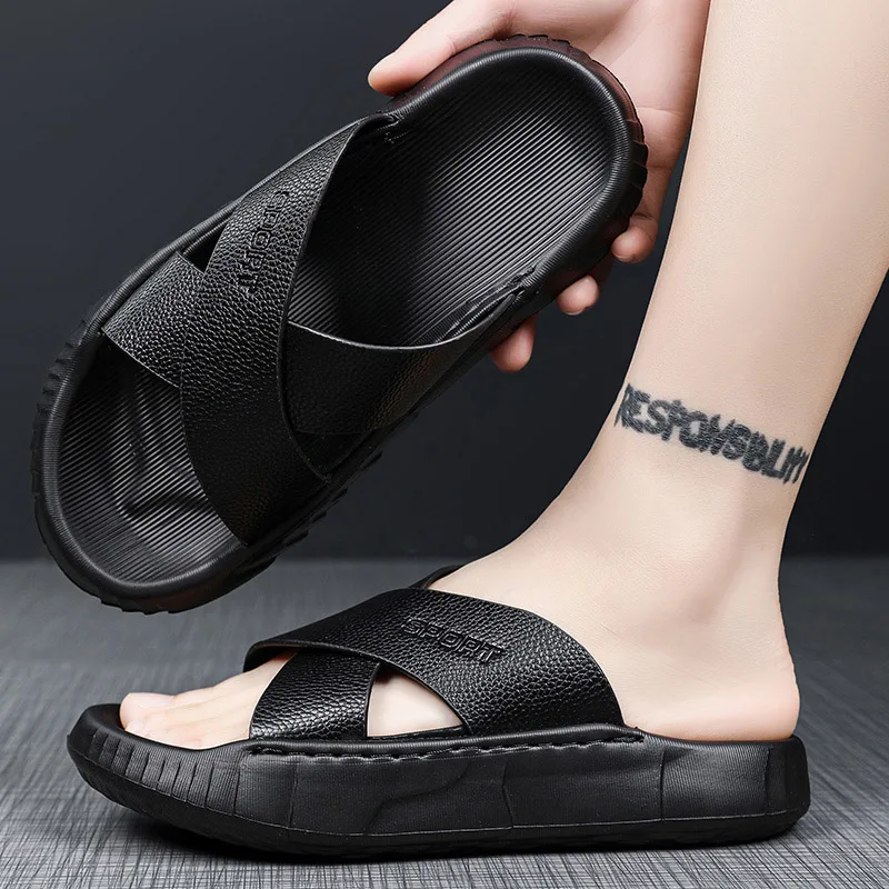 Mens Trendy Slippers Sandals Beach Shoes Summer Open Toe Casual Sandals Outdoor Indoor Slippers Soft Bottom Comfortable Non-slip