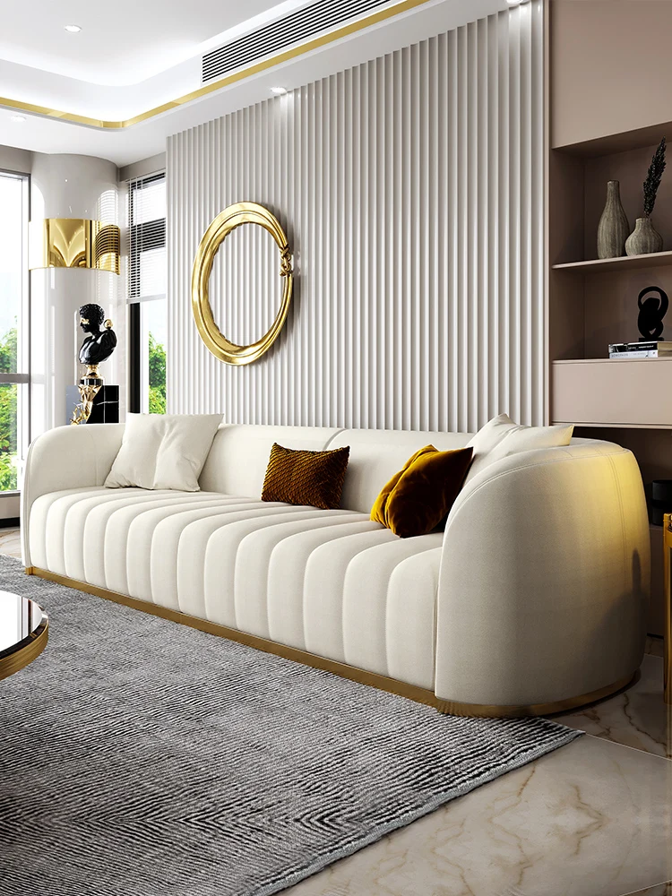 

Light luxury postmodern simple model room villa leather sofa head leather three person living room designer furniture