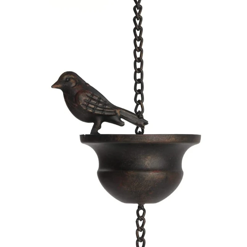 Metal Rain Chain Birds on Cup Rain Catcher Gutter Home Garden Drainage Tool