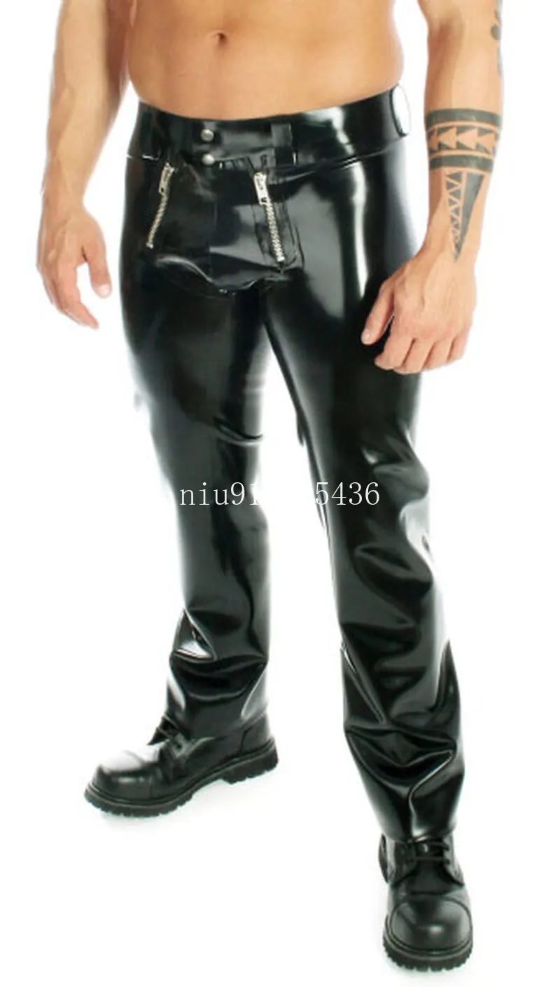 

Sexy Latex Man Pants with Front Flat Codpiece Handmade Men Trousers Cosplay Costume