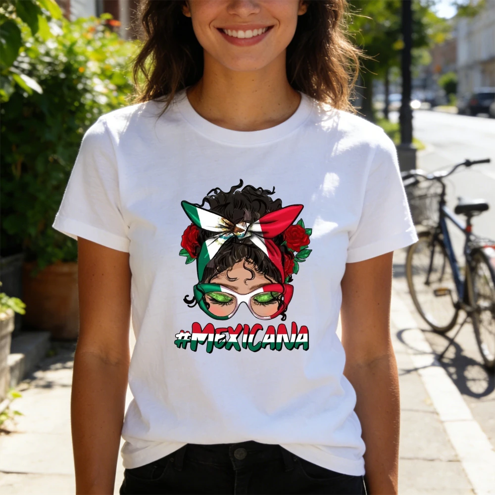 Mexicana Messy Bun Girl T-Shirt Mexican Mother Tops Mexican Mom Life Clothes Latin Girl Tops Cool Gift for Latina Lover Shirt