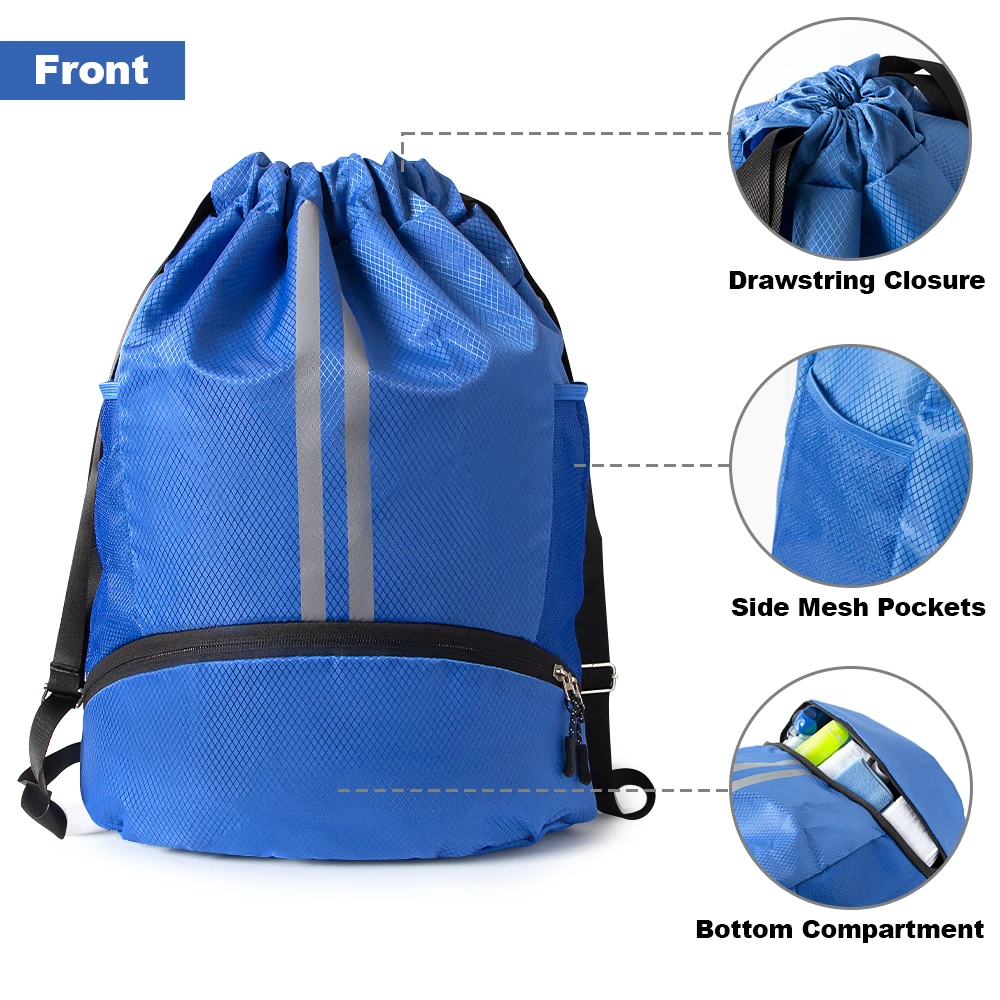 1PCS Sports Drawstring Backpack - String Swim Gym Bag with Shoes Compartment and Wet Proof Pocket for Women & Men