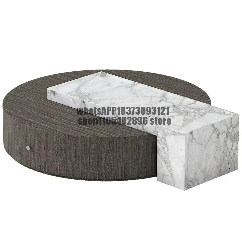 Light luxury Italian minimalist round marble coffee table post-modern designer apartment size living room home coffee table