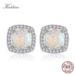 KALETINE Solid 925 Sterling Silver Earrings For Women Square Opal Jewelry Stud Earrings Fashion Jewelry Gift KLTE045