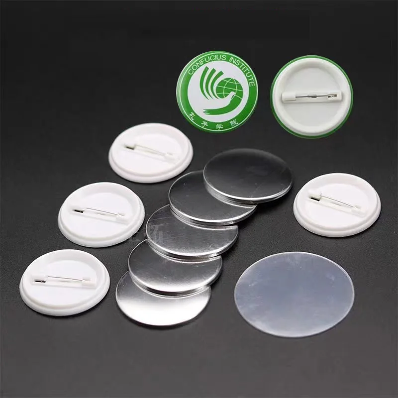 100 Sets 25mm 32mm 37mm 44mm 58mm Kunststoff-Rückknopfabzeichen Blanko-Material Sicherheitsnadel DIY Knopfabzeichen-Teile – Detail 2