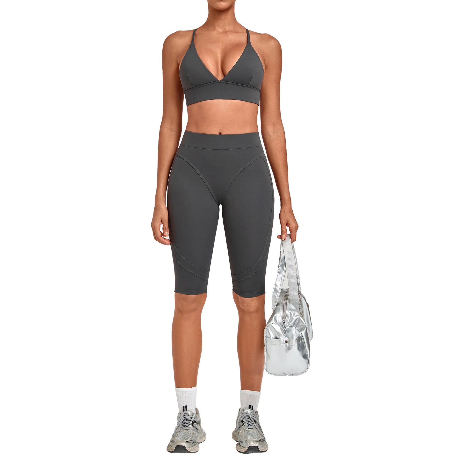 Sports Wear 2PCS Sports Sets Halter Sports Bra Gym Pilates High Waist Workout Yoga Capri Leggings Butt Lift Fitness Sportswear