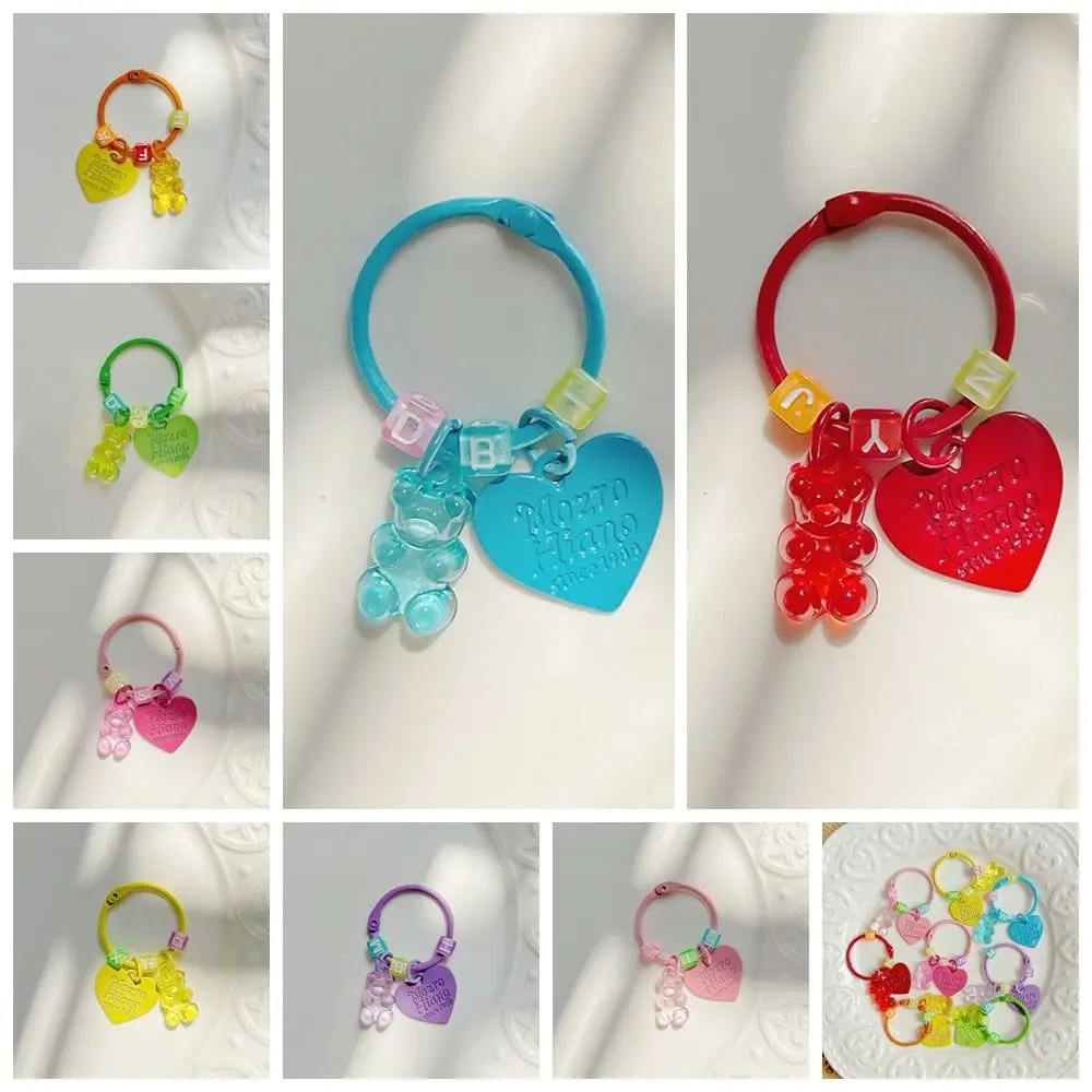 Cartoon Bling Heart Bear Key Ring Candy Color Letter Resin Gummy Bear Keychain Bag Decoration Transparent Lovely Bag Pendant