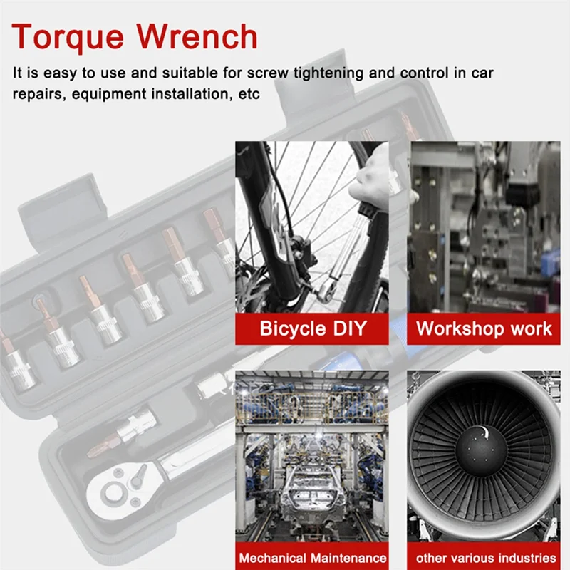 

ABRW-16-Piece Torque Wrench Set Hexagon Bi-Directional Adjustable 1/4 Inch Ratchet Wrench Maintenance Tool Durable Easy To Use