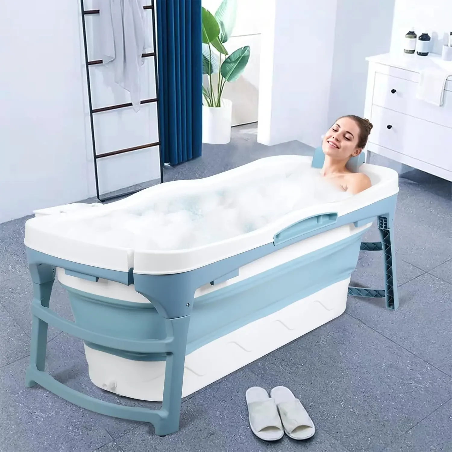 

Adults 56 Inch Freestanding Foldable Portable Bathtub Family Sweat Steaming Hot Ice Bath Soaking Tub