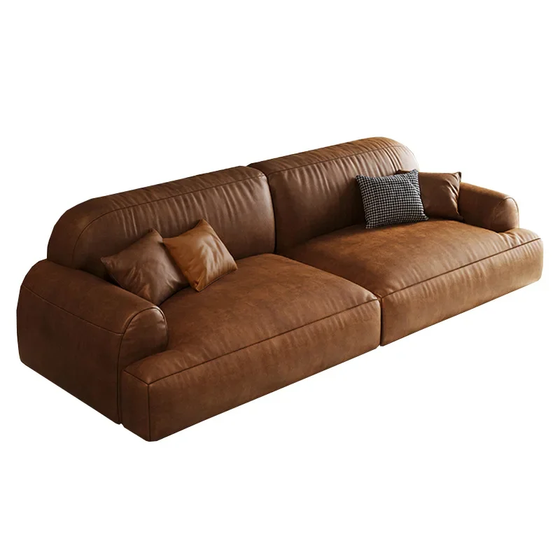 Medieval leather Italian minimalist retro sofa oil wax leather three-person sofa