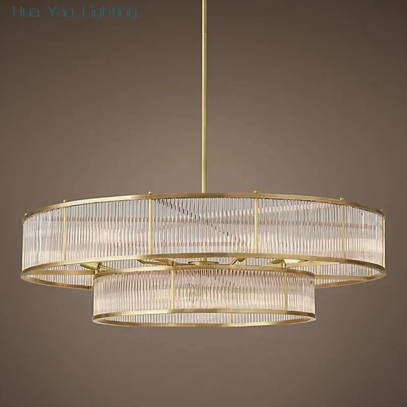 Post Modern Creative Simple Nordic Living Room Dining Room Villa Model Room Round Rectangular Glass Rod Crystal Chandelier