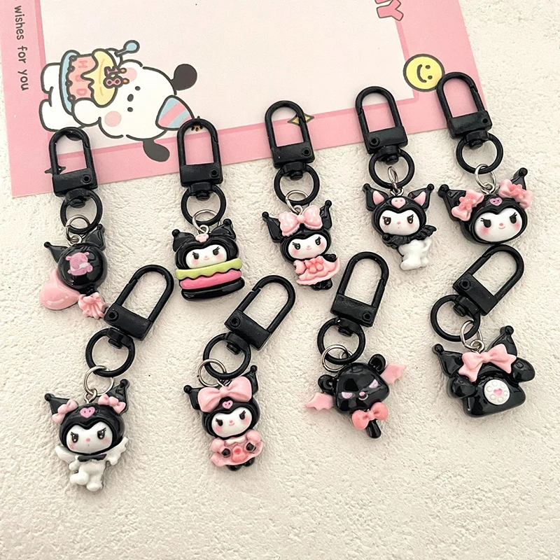 Schattige Sanrio Black Kuromi Serie Sleutelhanger Cartoon Hars Bowtie Kuromi Hanger Sleutelhanger Bedels Rugzak Decora Tas Accessoires Cadeau