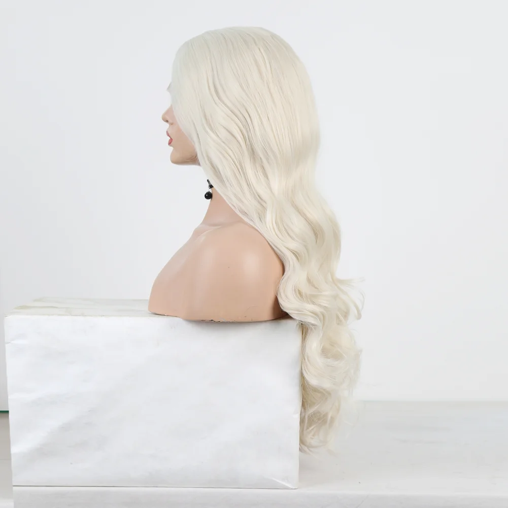 Rongduoyi lange Körper welle Perücke platin blonde Spitze Front Perücke synthetische hitze beständige Haare natürliche Haaransatz Spitze Cosplay Perücke