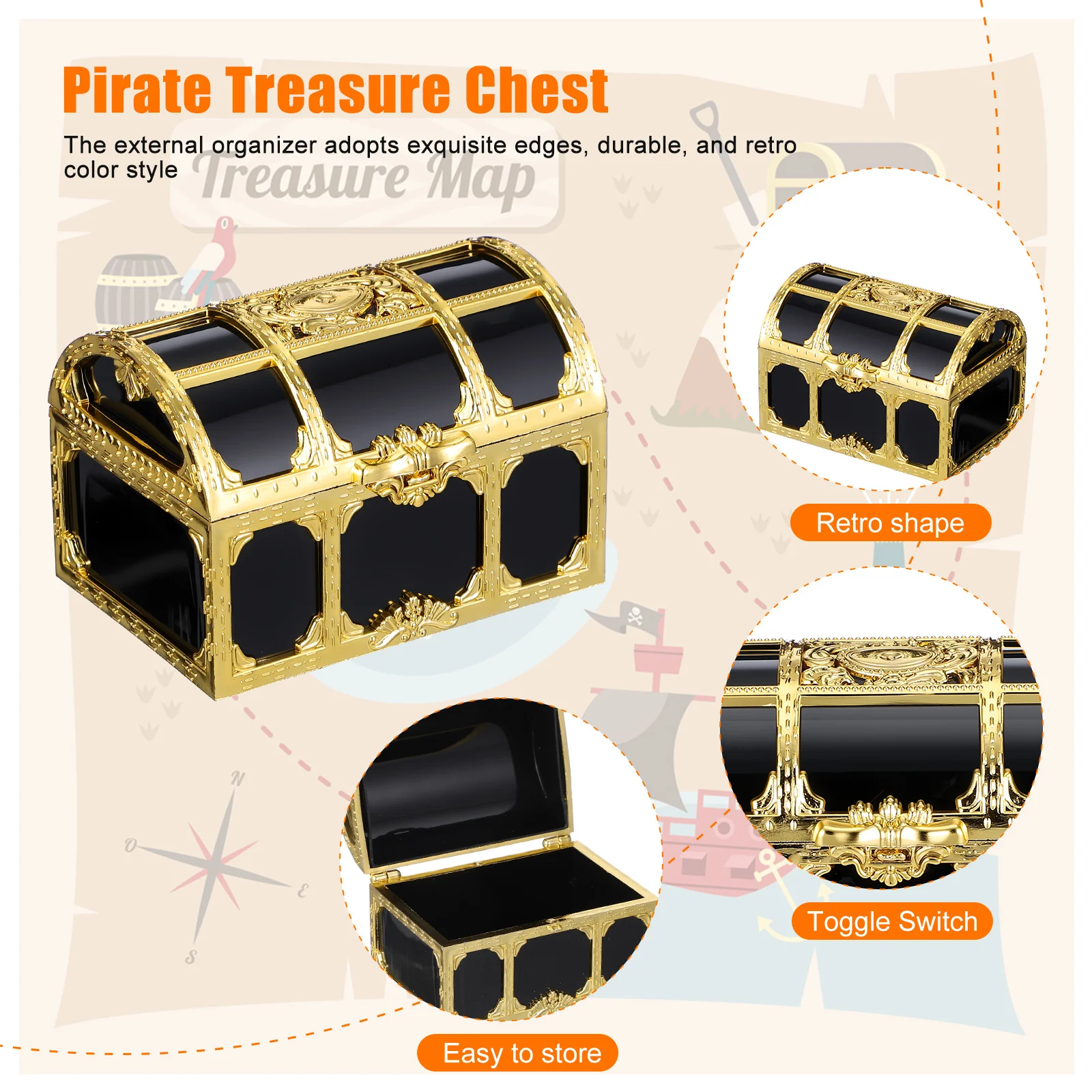 10 szt. Mini Skrzynie Skarbów Pirackich dla Dzieci, Plastikowe Skrzynki, Dużo Małych Skrzynek Skarbów, Retro Zestaw do Zabawy Pirackiej, Nagroda do Klasy