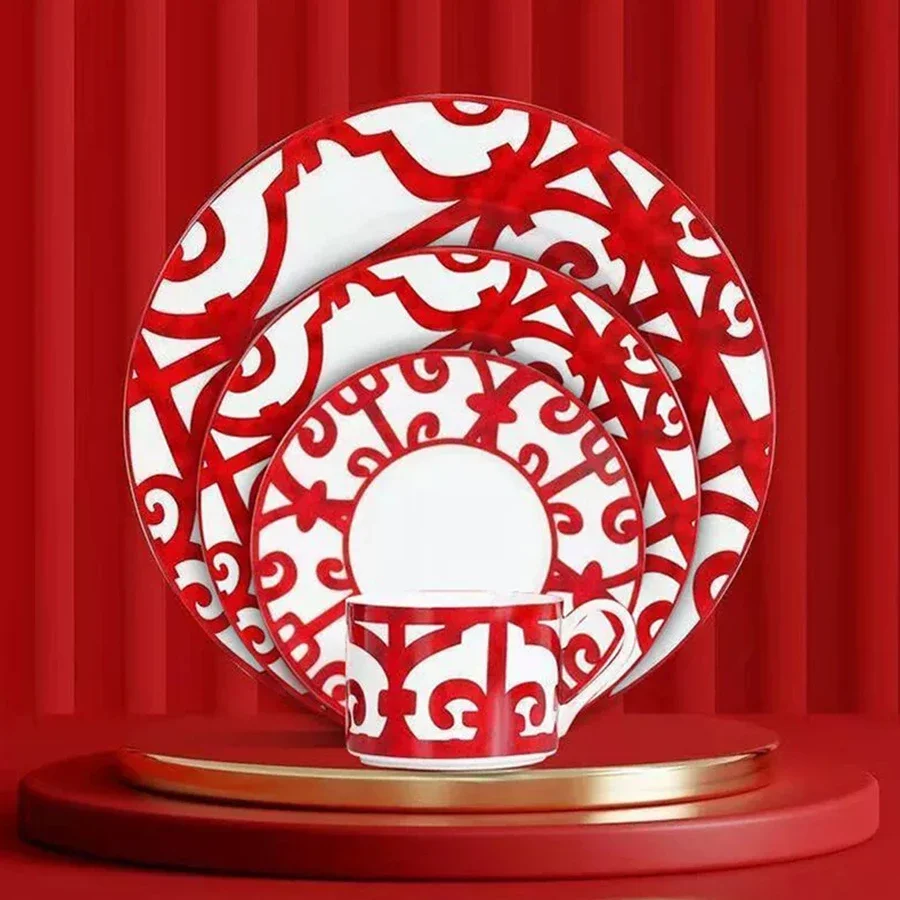 Bone China Plate set Hotel Restaurant Decoration, Household Steak plates Coffee cups & saucer Creativity window paper-cut Design