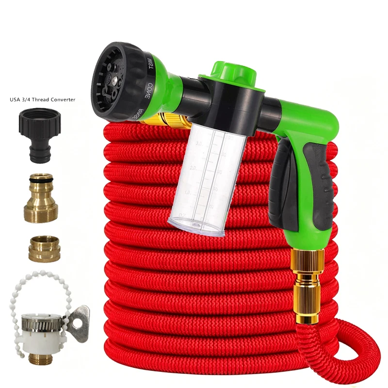 25FT-125FT Expandable Magic Hose, Rubber Material, Multifunctional Spray Gun, Convenient Design For Home Garden Watering Tools