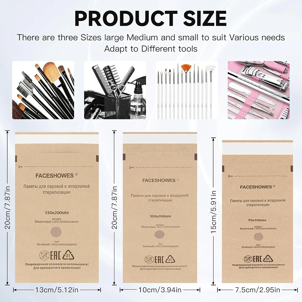 100/50/20pcs Disposable Sterilization Pouch Bag Kraft Paper Self-Sealing Heat Disinfection Autoclave Bag Nail Beauty Tool Supply