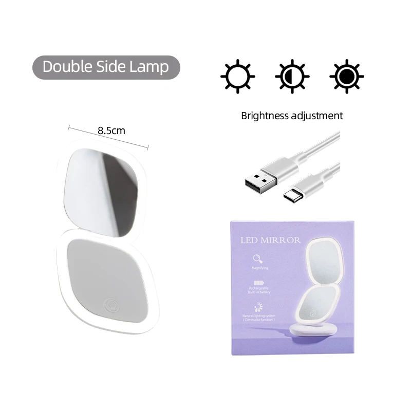 

5X Mini Compact Led Makeup Mirror With Light Magnifying Small Pocket Portable Travel Pink Foldable Cosmetic Vanity Mirrors lesen