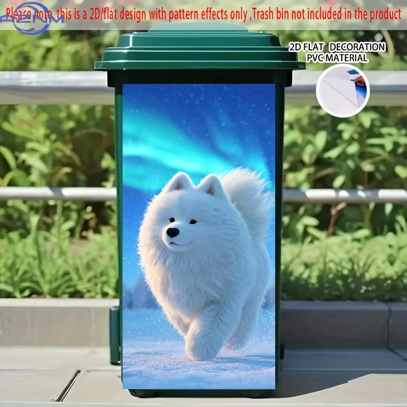 [2D Flat Printing] 1pc 2D Pattern Printing Kitchen Trash Can Sticker X Cm Snowy Silver Dog Treading Light Theme Kitchen Home D