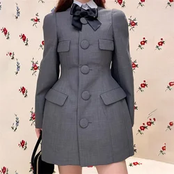 Women's coats 2024 Winter New in Bow Decoration long Women's suit jacket Coat wool blend Women's jacket  mini dress Short dresse