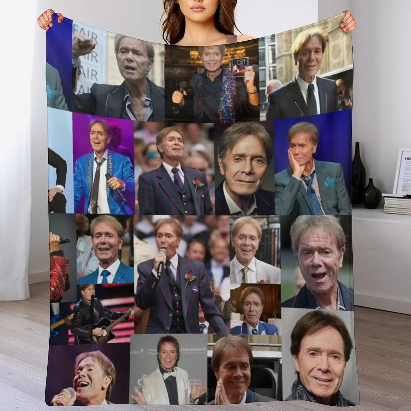 

Cliff Richard Veteran English Singer Squarish Photo Collage Throw Blanket Soft Plush Blanket as Housewarming Gift