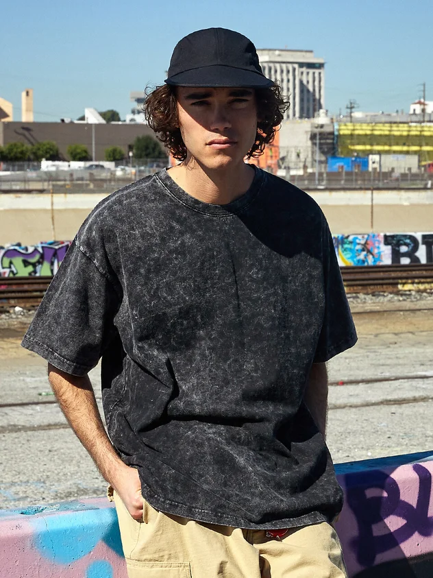 تي شيرت ريترو قابل للغسل من ماركة American Streetwear للرجال، تي شيرت صيفي ثقيل الوزن نصف كم فضفاض بلون سادة #6