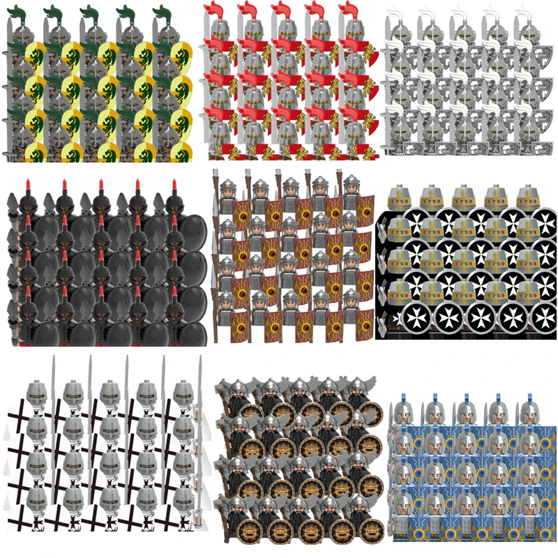 

XQYJ 20PCS/LOT Castle Royal King's Knight Rome Spartacus Medieval Age Soldiers Red Lion figures Building Blocks kids toys gift