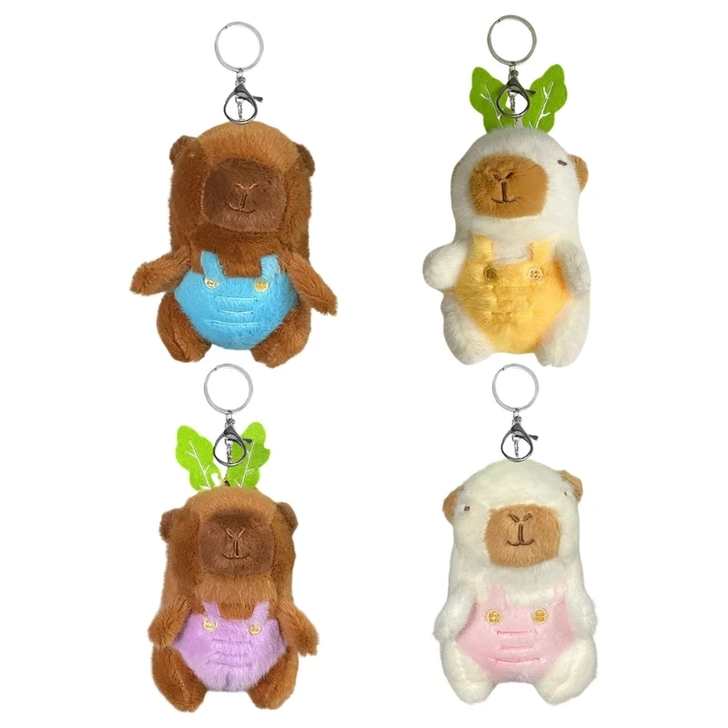 Playful Capybaras Keyring with Interchangeable Outfits Portable Sturdy Plush Key Holder Accessory Portable for All Ages