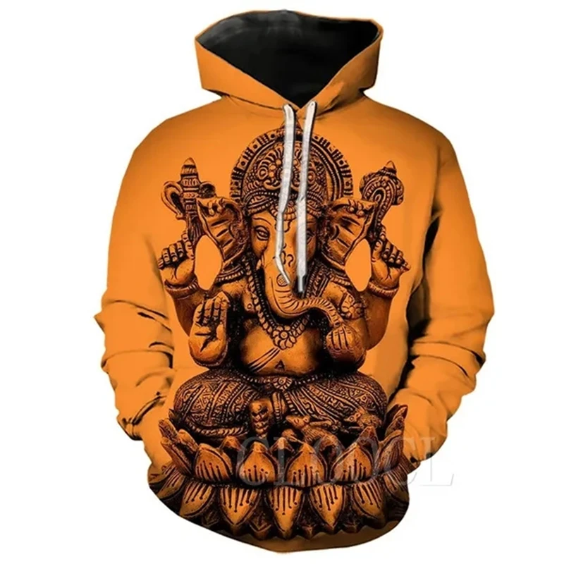 Hindu God Ganesha Women's Men's Hoodie 3D Print Long Sleeve Hooded Sweatshirt Casual Tops Streetwear Graphic Sweatshirts Apparel