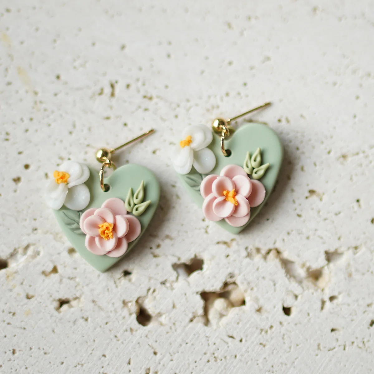 Fashion Delicate Romantic Vintage Cluster Floral Multi Hearts Shapes Polymer Clay Earrings For Women's Accessories Jewelry Gifts