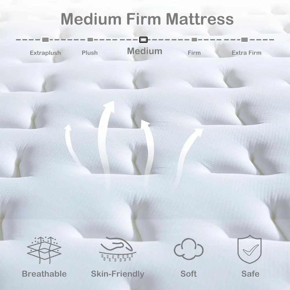 Full mattress, 12 inch full size hybrid mattress with memory foam and separate pocket springs for sports isolation mattress