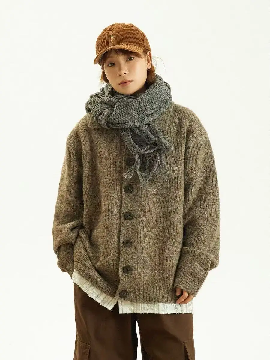 

Autumn Winter New Sle Japanese Retro Heavy Knit Sweater Cardigan ex Lazy Faion Loose Versatile Knitted Top