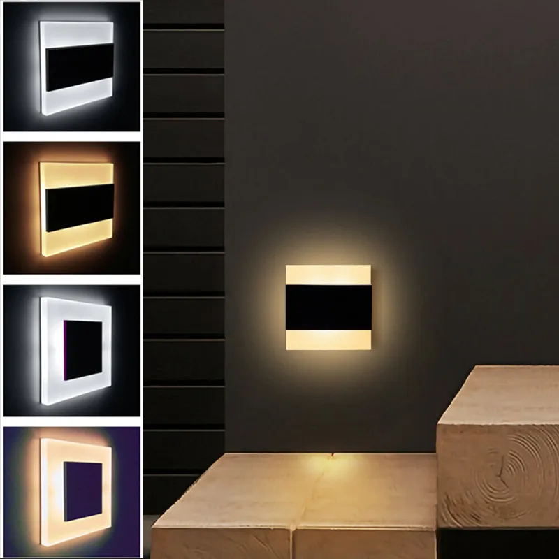 

New Recessed step Lights 3W COB 75mm square wall surface lamp Acrylic + Aluminum black for Stair decor lighting