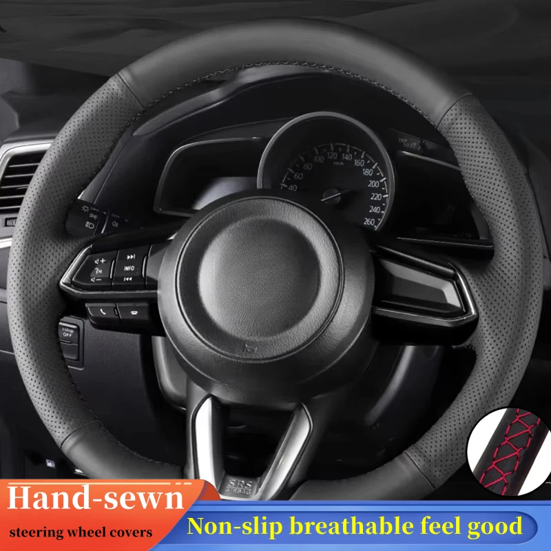 

Car Steering Wheel Cover Genuine Leather For Mazda 3 Axela 2017-2018 Mazda 6 Atenza CX-3 Auto Steering Wheel Cover Car Accessory