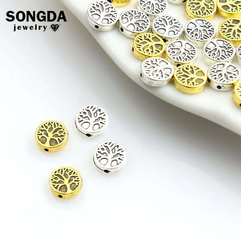 20pcs Tree of Life Spacer Beads Alloy Round Shape Loose Beads Jewelry Making DIY Handmade Bracelets Necklaces Accessories Crafts