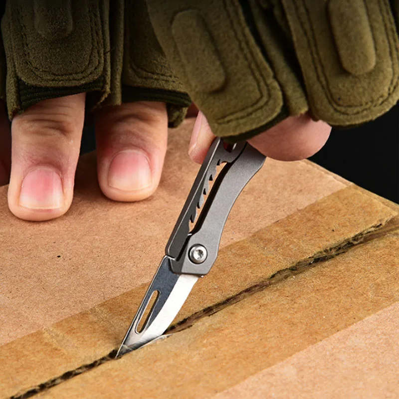 Mini Titanium Alloy Folding Knife D2 Steel Portable Keychain Pendant Knife Quick Disassembly Express Pocket Knife Gift EDC Tool